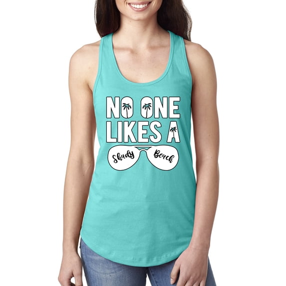 Wild Bobby, No One Likes A Shady Beach, Fashion, Women Racerback Tank Top, Tahiti Blue, Small