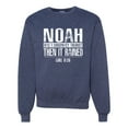 thumbnail image 1 of Wild Bobby Noah Was A Conspiracy Theorist Inspirational/Christian Unisex Crewneck Graphic Sweatshirt, Vintage Heather Navy, 3X-Large, 1 of 5