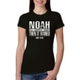 thumbnail image 1 of Wild Bobby Noah Was A Conspiracy Theorist Inspirational/Christian Women Slim Fit Junior Tee, Black, Small, 1 of 5