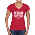 thumbnail image 1 of Wild Bobby Noah Was A Conspiracy Theorist Inspirational/Christian Women Standard V-Neck Tee, Red, XX-Large, 1 of 5