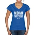 thumbnail image 1 of Wild Bobby Noah Was A Conspiracy Theorist Inspirational/Christian Women Standard V-Neck Tee, Royal, Large, 1 of 5