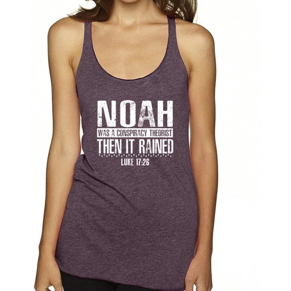 Wild Bobby Noah Was A Conspiracy Theorist Inspirational/Christian Women Tri-Blend Racerback Tank Top, Purple Vintage, Large