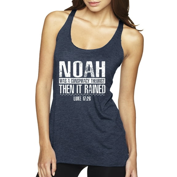 Wild Bobby Noah Was A Conspiracy Theorist Inspirational/Christian Women Tri-Blend Racerback Tank Top, Vintage Navy, X-Large