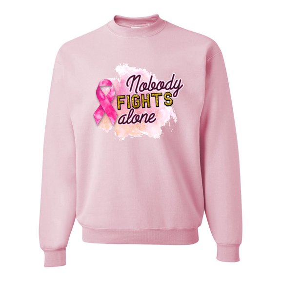 Wild Bobby, Nobody Fights Alone Watercolor Sparkles Breast Cancer Awareness Unisex Crewneck Graphic Sweatshirt, Light Pink, X-Large