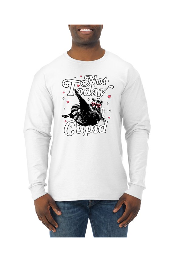 Not Today Cupid Cute Funny Trash Panda Meme Valentine's Day Men Long Sleeve Shirt