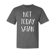 thumbnail image 1 of Wild Bobby,Not Today Satan Funny Witty, Streetwear, Garment-Dyed Washed Look Short Sleeve T-Shirt, Charcoal, Small, 1 of 3