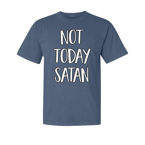 Wild Bobby,Not Today Satan Funny Witty, Streetwear, Garment-Dyed Washed Look Short Sleeve T-Shirt, Navy, Large