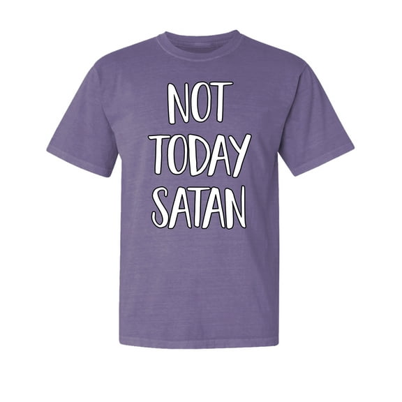 Wild Bobby,Not Today Satan Funny Witty, Streetwear, Garment-Dyed Washed Look Short Sleeve T-Shirt, Purple, Large