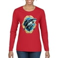 thumbnail image 1 of Ocean Shark Big Mouth Womens Graphic Long Sleeve T-Shirt, Red, X-Large, 1 of 3