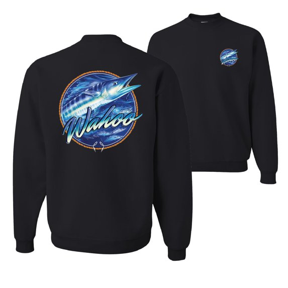 Wild Bobby, Ocean Wahoo Fish, Fishing, Front and Back Unisex Crewneck Graphic Sweatshirt, Black, Small