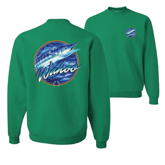 Wild Bobby, Ocean Wahoo Fish, Fishing, Front and Back Unisex Crewneck Graphic Sweatshirt, Kelly, 4X-Large
