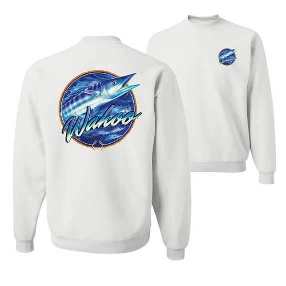 Wild Bobby, Ocean Wahoo Fish, Fishing, Front and Back Unisex Crewneck Graphic Sweatshirt, White, 5X-Large