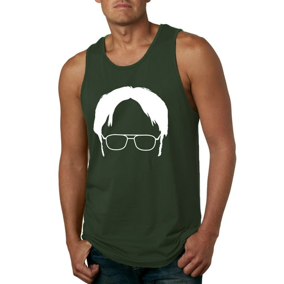 Wild Bobby, Office Dwight Glasses Face Silhouette Funny Schrute, Pop Culture, Men Graphic Tank Top, Forest Green, X-Large