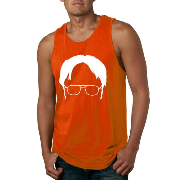 Wild Bobby, Office Dwight Glasses Face Silhouette Funny Schrute, Pop Culture, Men Graphic Tank Top, Orange, Medium