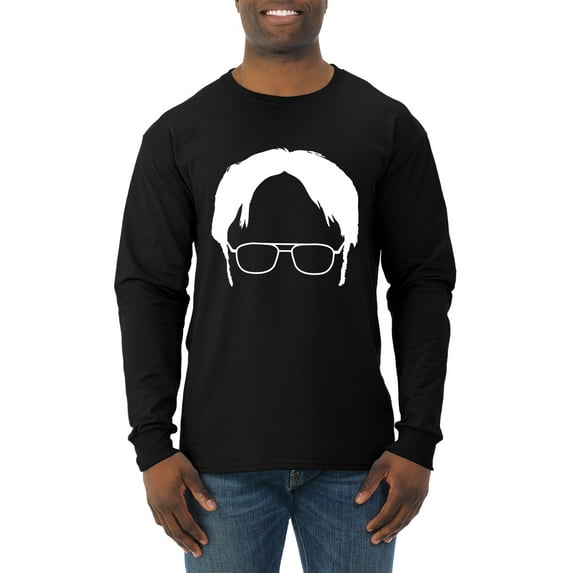 Wild Bobby, Office Dwight Glasses Face Silhouette Funny Schrute, Pop Culture, Men Long Sleeve Shirt, Black, Medium