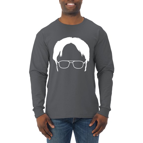 Wild Bobby, Office Dwight Glasses Face Silhouette Funny Schrute, Pop Culture, Men Long Sleeve Shirt, Charcoal, X-Large