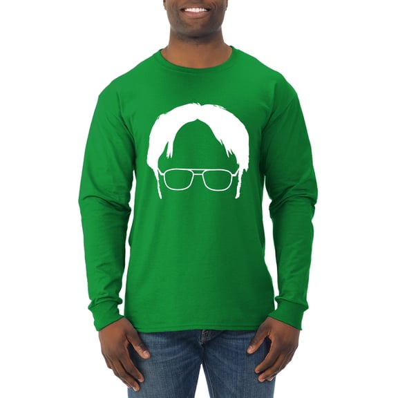 Wild Bobby, Office Dwight Glasses Face Silhouette Funny Schrute, Pop Culture, Men Long Sleeve Shirt, Kelly, Medium