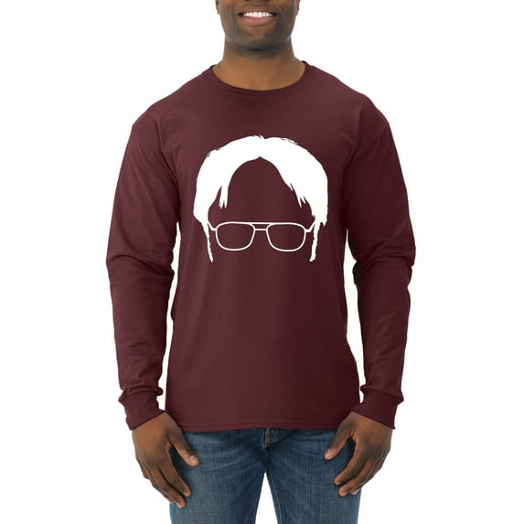 Wild Bobby, Office Dwight Glasses Face Silhouette Funny Schrute, Pop Culture, Men Long Sleeve Shirt, Maroon, 3X-Large