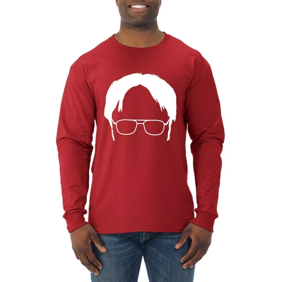 Wild Bobby, Office Dwight Glasses Face Silhouette Funny Schrute, Pop Culture, Men Long Sleeve Shirt, Red, Medium