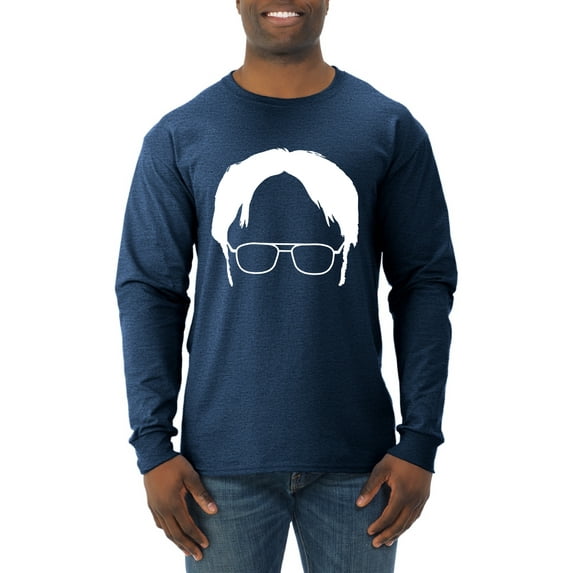 Wild Bobby, Office Dwight Glasses Face Silhouette Funny Schrute, Pop Culture, Men Long Sleeve Shirt, Vintage Heather Navy, Large