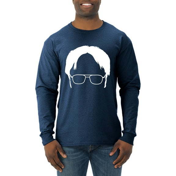 Wild Bobby, Office Dwight Glasses Face Silhouette Funny Schrute, Pop Culture, Men Long Sleeve Shirt, Vintage Heather Navy, Medium