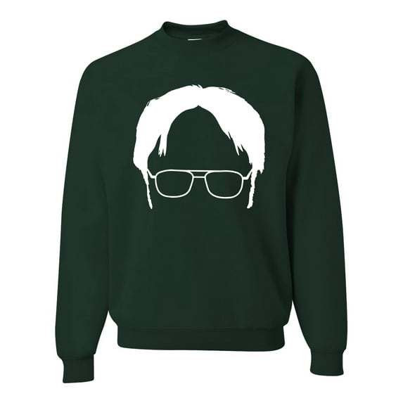 Wild Bobby, Office Dwight Glasses Face Silhouette Funny Schrute, Pop Culture, Unisex Crewneck Graphic Sweatshirt, Forest Green, XX-Large
