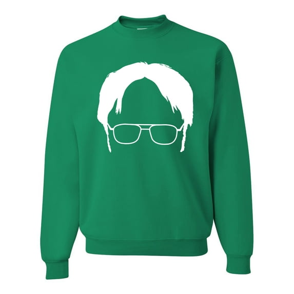 Wild Bobby, Office Dwight Glasses Face Silhouette Funny Schrute, Pop Culture, Unisex Crewneck Graphic Sweatshirt, Kelly, 3X-Large