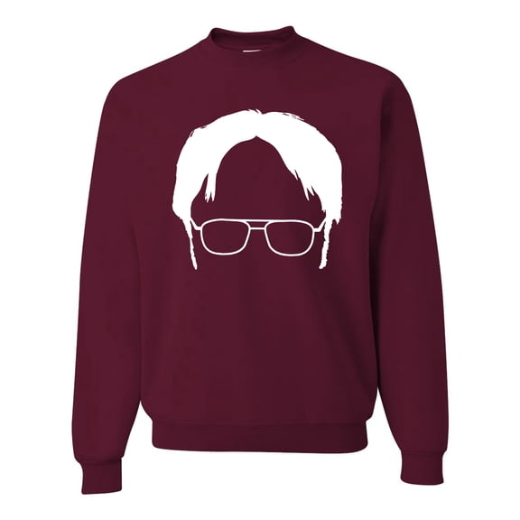 Wild Bobby, Office Dwight Glasses Face Silhouette Funny Schrute, Pop Culture, Unisex Crewneck Graphic Sweatshirt, Maroon, X-Large