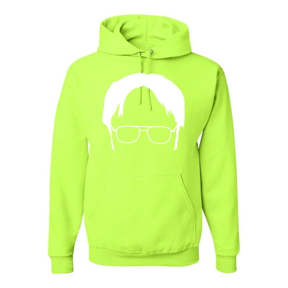 Wild Bobby, Office Dwight Glasses Face Silhouette Funny Schrute, Pop Culture, Unisex Graphic Hoodie Sweatshirt, Safety Green, Small