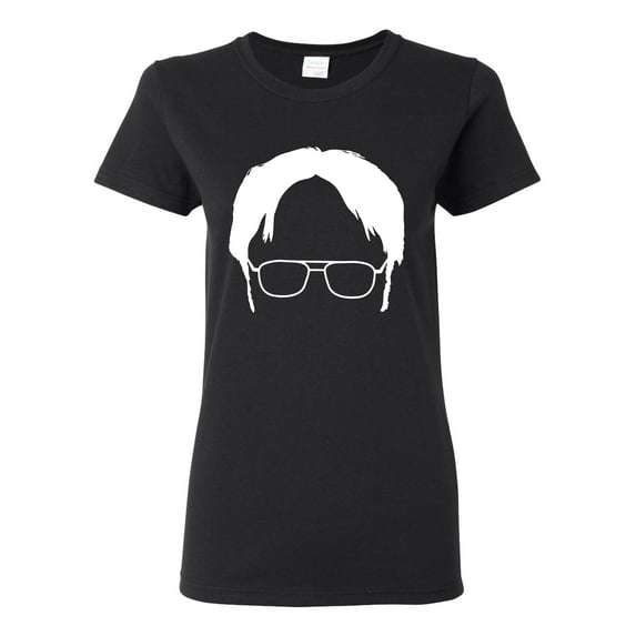 Wild Bobby, Office Dwight Glasses Face Silhouette Funny Schrute, Pop Culture, Women Graphic Tee, Black, Small