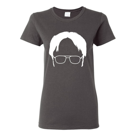 Wild Bobby, Office Dwight Glasses Face Silhouette Funny Schrute, Pop Culture, Women Graphic Tee, Charcoal, Medium