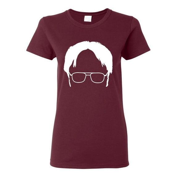 Wild Bobby, Office Dwight Glasses Face Silhouette Funny Schrute, Pop Culture, Women Graphic Tee, Maroon, Medium