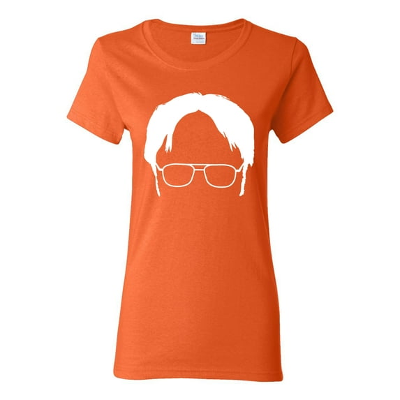 Wild Bobby, Office Dwight Glasses Face Silhouette Funny Schrute, Pop Culture, Women Graphic Tee, Orange, Large