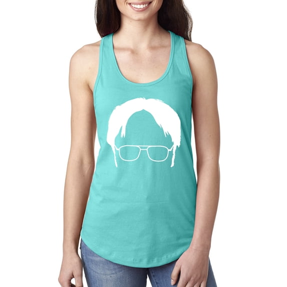 Wild Bobby, Office Dwight Glasses Face Silhouette Funny Schrute, Pop Culture, Women Racerback Tank Top, Tahiti Blue, Small