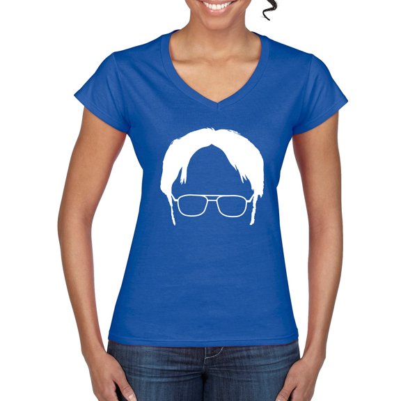 Wild Bobby, Office Dwight Glasses Face Silhouette Funny Schrute, Pop Culture, Women’s Standard V-Neck Tee, Royal, X-Large