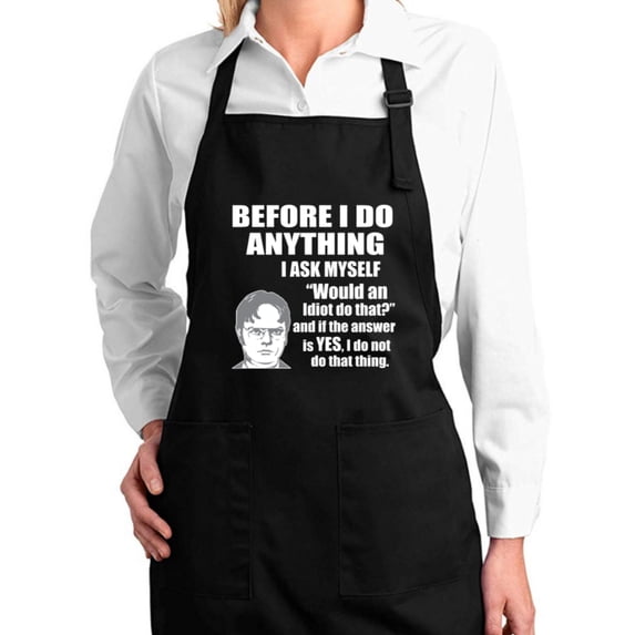 Wild Bobby, Office Dwight Quote Before I Do Anything Kitchen BBQ Grilling Cooking Graphic Apron with Pockets, Black, One Size