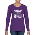 thumbnail image 1 of Wild Bobby, Office Dwight Quote Before I Do Anything, Pop Culture, Women Graphic Long Sleeve Tee, Purple, Large, 1 of 4
