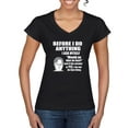 thumbnail image 1 of Wild Bobby, Office Dwight Quote Before I Do Anything, Pop Culture, Women Standard V-Neck Tee, Black, Small, 1 of 4