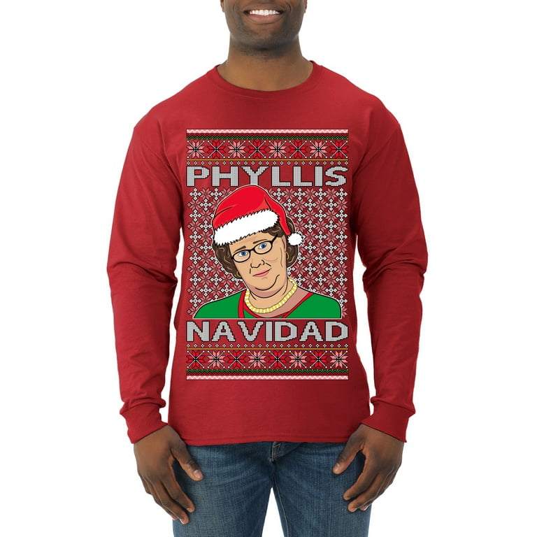 Wild Bobby Office Phyllis Navidad Happy Holiday Ugly Christmas Sweater Men Long Sleeve Shirt Red X Large Walmart