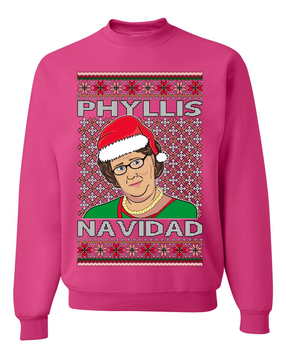 Wild Bobby 'Office Phyllis Navidad' Ugly Christmas Sweater - Unisex Holiday Crewneck Sweatshirt
