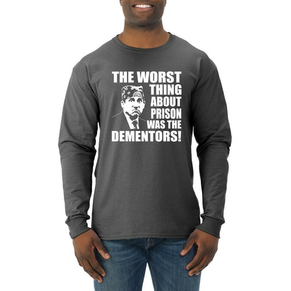 Wild Bobby, Office Prison Mike Dementors Michael Scott, Pop Culture, Men Long Sleeve Shirt, Heather Black, Small