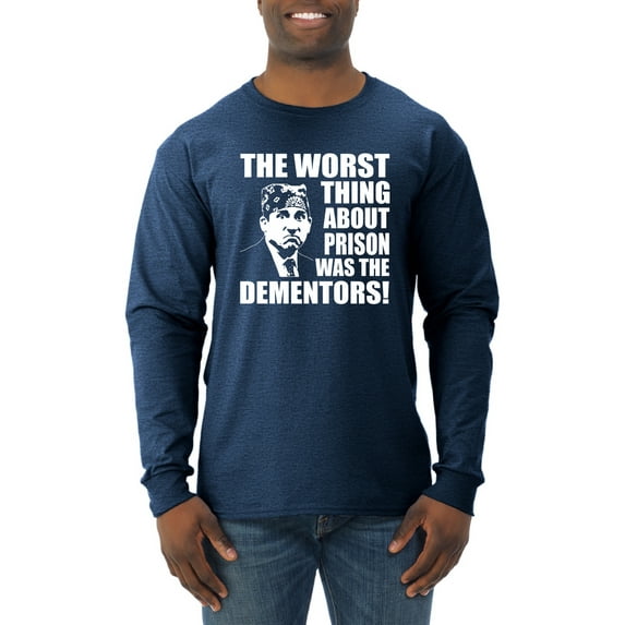 Wild Bobby, Office Prison Mike Dementors Michael Scott, Pop Culture, Men Long Sleeve Shirt, Vintage Heather Navy, 3X-Large