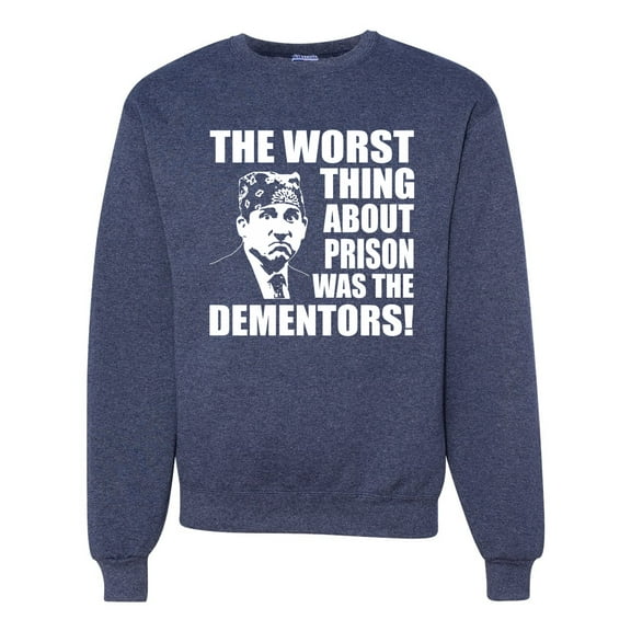 Wild Bobby, Office Prison Mike Dementors Michael Scott, Pop Culture, Unisex Crewneck Graphic Sweatshirt, Vintage Heather Navy, X-Large
