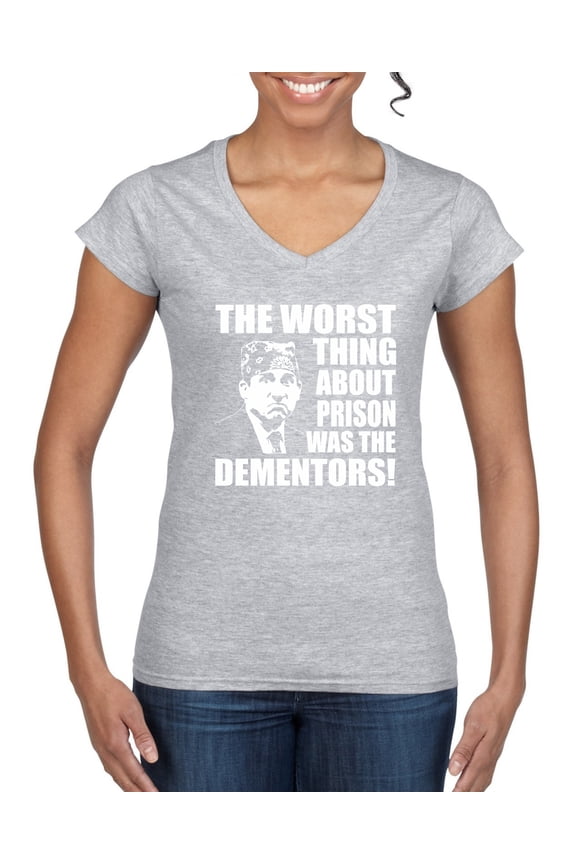 , Office Prison Mike Dementors Michael Scott, Pop Culture, Women Standard V-Neck Tee, Heather Grey, Medium