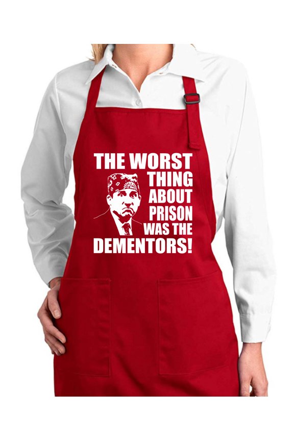 , Office Prison Mike Funny Dementors Kitchen BBQ Grilling Cooking Graphic Apron with Pockets, Red, One Size