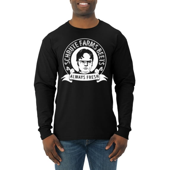 Wild Bobby, Office Schrute Farms Beets Always Fresh, Pop Culture, Men Long Sleeve Shirt, Black, Small