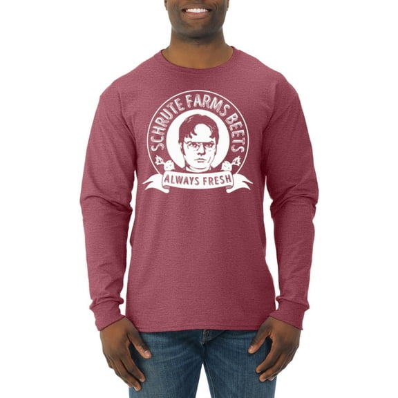 Wild Bobby, Office Schrute Farms Beets Always Fresh, Pop Culture, Men Long Sleeve Shirt, Vintage Heather Red, Large