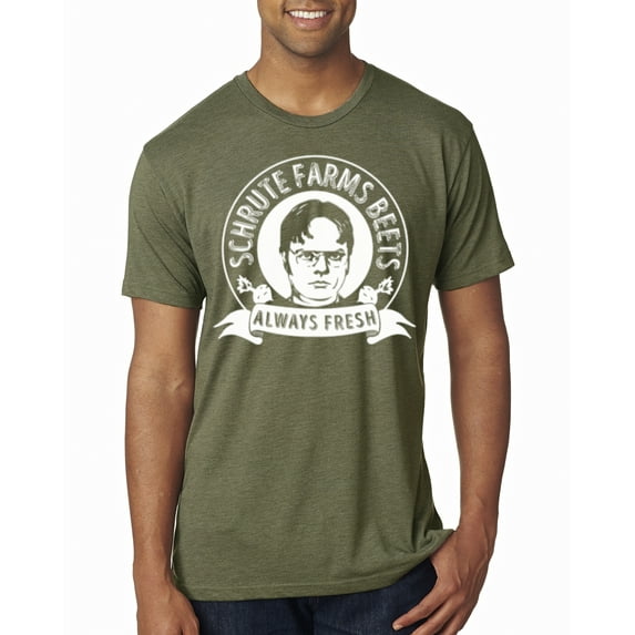 Wild Bobby, Office Schrute Farms Beets Always Fresh, Pop Culture, Men Premium Tri Blend Tee, Military Green, Medium