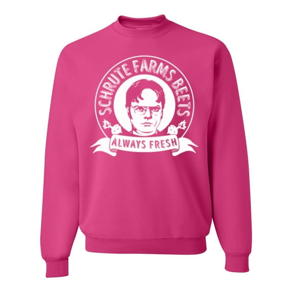 Wild Bobby, Office Schrute Farms Beets Always Fresh, Pop Culture, Unisex Crewneck Graphic Sweatshirt, Fuschia, XX-Large