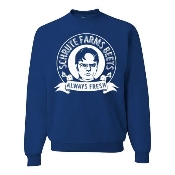 Wild Bobby, Office Schrute Farms Beets Always Fresh, Pop Culture, Unisex Crewneck Graphic Sweatshirt, Royal, XX-Large